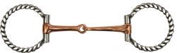 Showman stainless steel show bit with flat twisted 3.25" ring cheeks. Copper 5.25" broken mouth piece