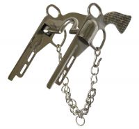Showman stainless steel pistol style bit with 9" cheeks. Stainless steel 5.25" high port mouth piece