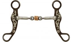 Showman Antique brown steel shank bit with silver overlay and a copper ring stainless steel dogbone mouth