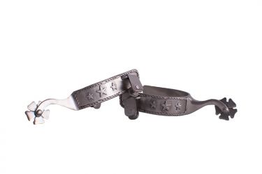 Showman Men's size stainless steel spur with rope border and stars