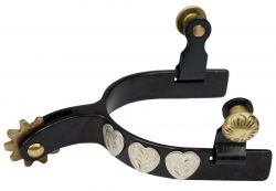 Showman black steel silver youth size show spur with silver hearts
