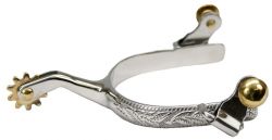 Showman stainless steel ladies size engraved spurs with brass rowels