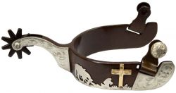 Showman men's size brown steel silver show spur with praying cowboy design