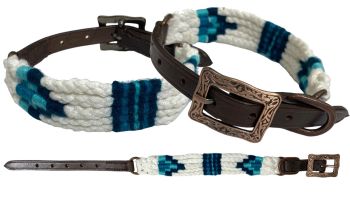 Showman Couture Corded Leather Dog Collar - Blue&#47;White