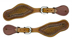 Showman Youth size basket weave tooled spur straps. Adjusts 7.5" to 9"