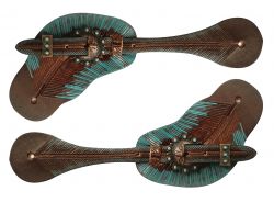 Showman Teal and copper painted feather spur straps. Adjusts 9.5" -7"