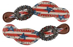Showman Leather Spur Straps with stars and stripes print