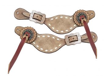Showman Ladies Roughout Leather spur straps with natural buckstitch trim