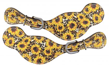 Showman Ladies Sunflower and Cheetah printed leather spur straps