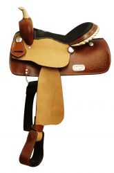 14", 15", 16" Double T barrel style saddle with floral tooled design