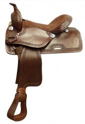 16" Economy style saddle with smooth finish and barbed wire tooled border