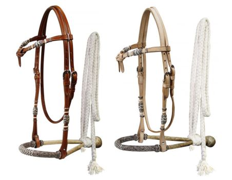 Showman leather futurity knot rawhide braided show bosal with mecate reins