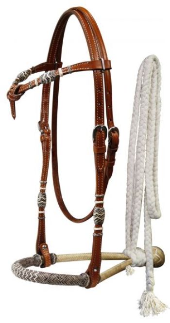 Showman leather futurity knot rawhide braided show bosal with mecate reins #2