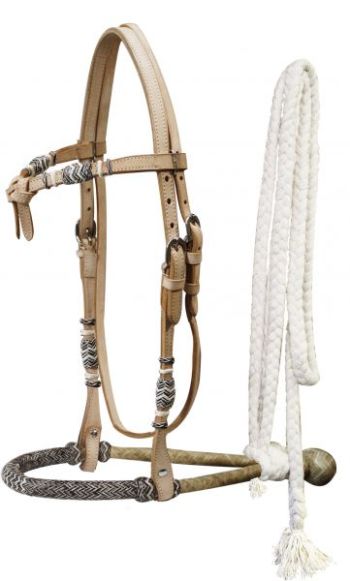 Showman leather futurity knot rawhide braided show bosal with mecate reins #3