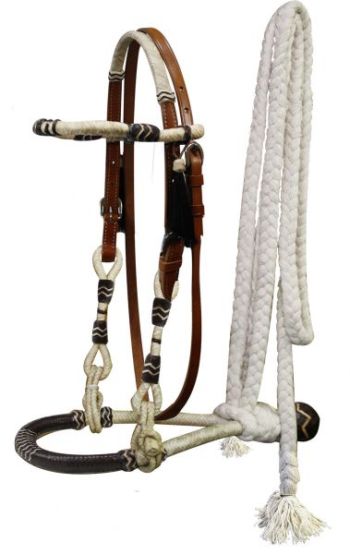 Showman Fine quality rawhide core show bosal with a cotton mecate rein #3