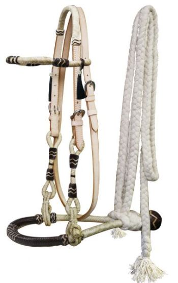 Showman Fine quality rawhide core show bosal with a cotton mecate rein #2