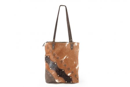 Klassy Cowgirl 16" x 16" Leather Tote Handbag with Hair on Cowhide