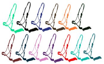 Training cowboy knot halter with four knot pressure points and 10ft removeable lead