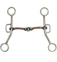 Showman stainless steel sliding gag bit with 6.75" cheeks. Stainless steel 5" copper wrapped life saver ring mouth piece