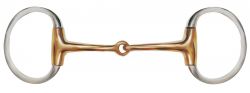 Showman Stainless Steel English style bit with 3.5" ring cheeks. Copper 5" broken mouth piece
