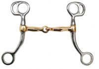 Showman stainless steel pony tom thumb bit with 6" cheeks. Copper 4" broken mouth piece