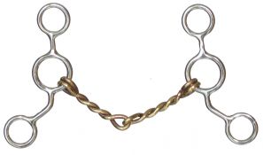 Showman stainless steel JR cow-horse bit. Details: 5" Copper twisted mouth. 5-1/4" cheeks
