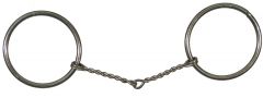 Showman  Horse size nickel plated O-ring snaffle bit with 5" small twisted wire mouth. O-rings measure 3"