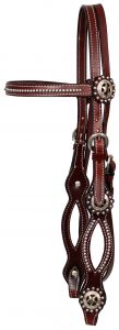 Showman Leather browband headstall and reins with Texas star conchos and split cheeks