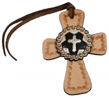 Showman Tie on leather cross with silver cross concho