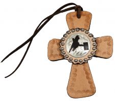 Showman Tie on leather cross with silver barrel racer concho