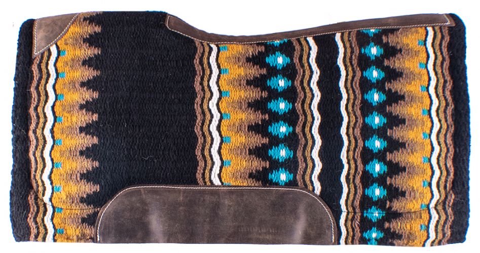 Showman 34" x 36" x 3&#47;4" Turquoise, mustard and brown colored memory felt bottom saddle pad