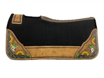 Showman Pony 24" x 24" Black Felt 1" Saddle Pad with Distressed Brown Leather