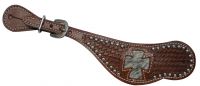 Showman ladies spur strap with hair on cowhide inlay cross design