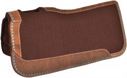 Showman 32" x 31" x 1" Heavy Duty Brown felt saddle pad with turquoise buckstitch border