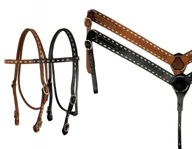 Showman Argentina Cow Leather buck stitched headstall and breast collar set with reins