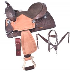 12" Double T Pony saddle set with floral tooling