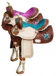 13" Double T Youth/Pony Saddle with Hair On Zebra Print Seat