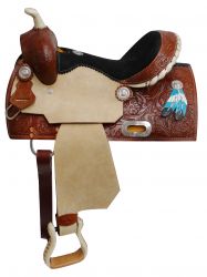 13" Double T Youth saddle with painted feather accents