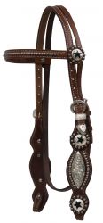 Showman Leather double stitched silver beaded browband headstall with texas star conchos