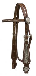 Showman Leather double stitched silver beaded browband headstall