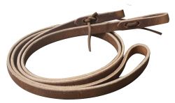 5/8" Harness leather roping reins. Tie-on waterloop ends. Made in the U.S.A. 86" long