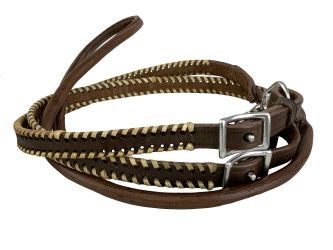 Showman Brown Leather Rawhide Whip Stitch Roping Reins