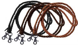 One piece leather braided roping reins with scissor snap ends. 7 ft long