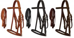 Pony Size English headstall with raised browband and braided leather reins