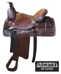 16" Buffalo Argentina cow leather roper style saddle.  Please note this saddle is not warrantied for roping