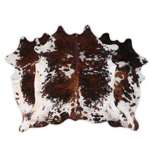 LG/XL Brazilian Normandie Tri-Color cowhide rugs. Measures approx. 42.5-50 square feet