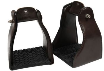 Showman Leather covered endurance stirrup with rubber tread #3