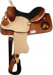 13" Double T youth saddle with horse head on skirt