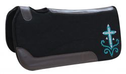 Showman 31" X 31" X 1" Black felt saddle pad with crystal rhinestone cross design