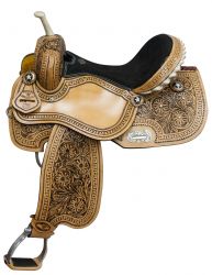 14",15", 16" Fully tooled Double T barrel saddle with black inlay